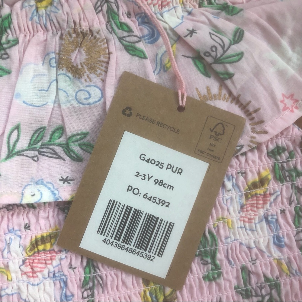 NEW Mini Boden Shirred Woven Midi Dress with Unicorn Print 2-3 Years - Picture 6 of 8